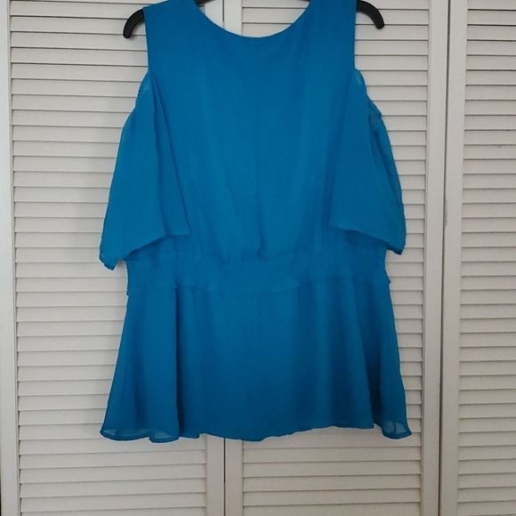 LANE BRYANT aquamarine sheer cold shoulder… - Picture 1 of 8